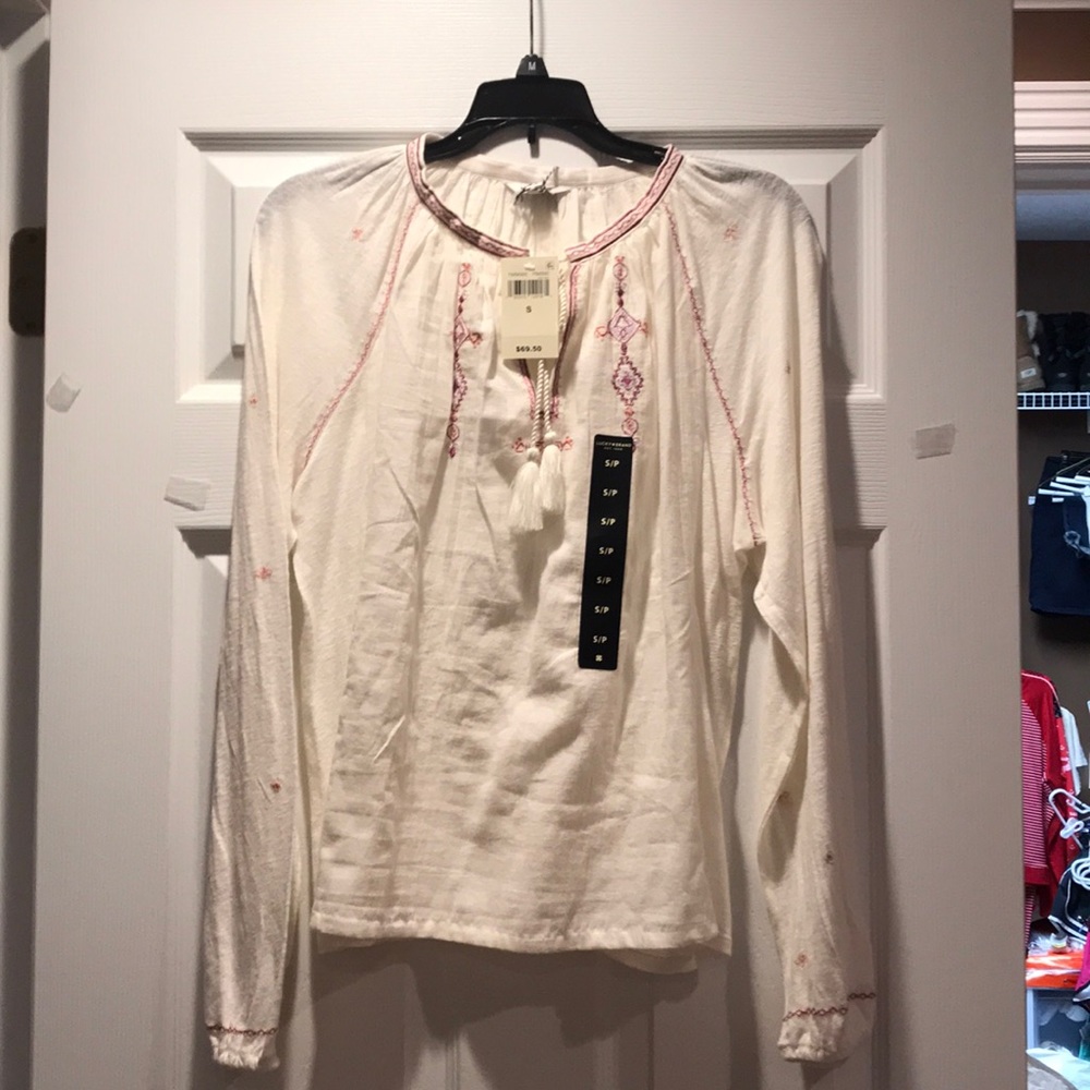 Lucky Brand V-Neck Balloon Sleeve Peasant Top NWT - Picture 2 of 2